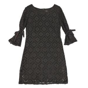 R&K Sz 10 Black Geometric Lace Tied Bell Sleeve Shift Dress, Gothic Punk Grunge
